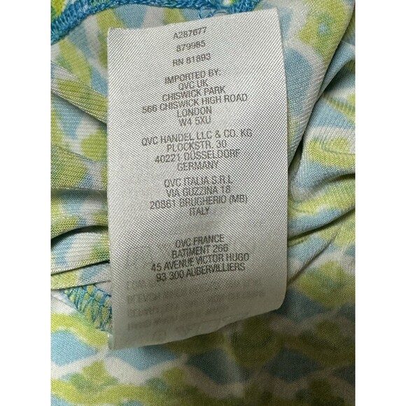 Susan Graver Blouse Sz XL Green Blue Diamond Geometric Pattern 1/4 Zipper - Picture 7 of 8